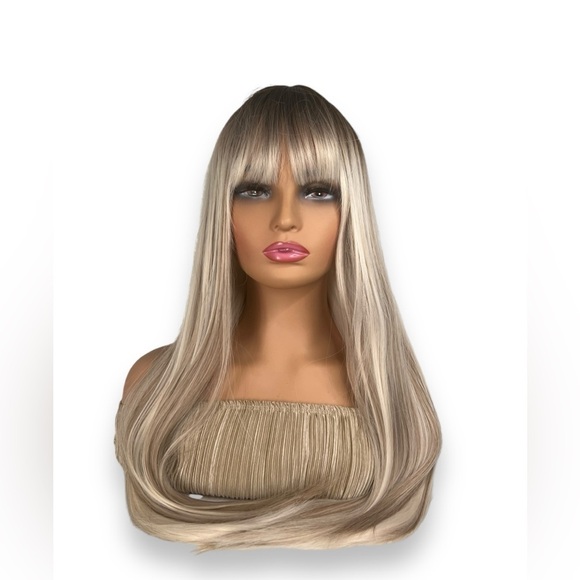 30 Inch Ombre brown to Light Blonde with highlights Long wig with bangs - Picture 4 of 12